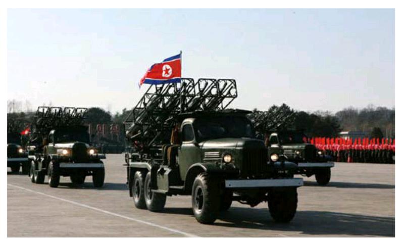 朝鲜人民军和工农赤卫队现役多管火箭炮多为107毫米,122毫米,240毫米