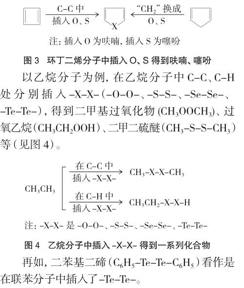 在环丁二烯的c-c处插入o,s或将环戊二烯分子中的"ch2"换成o,s,可得到