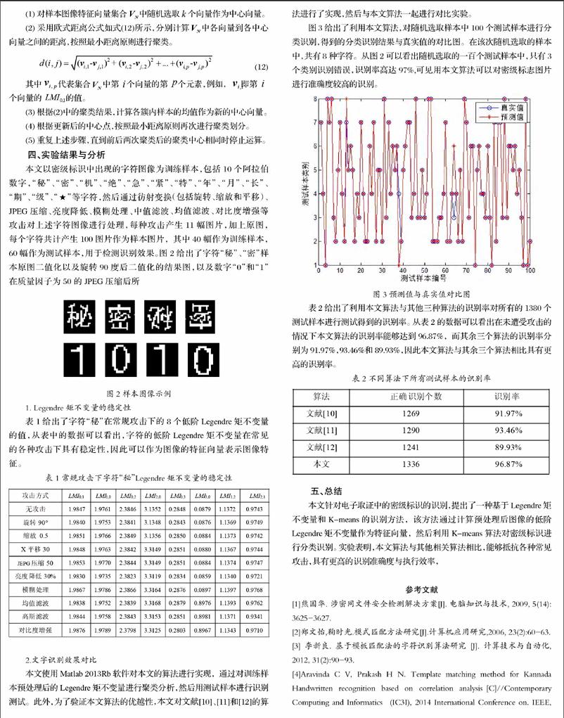 基于legendre矩不变量和k—means的密级标识识别算法