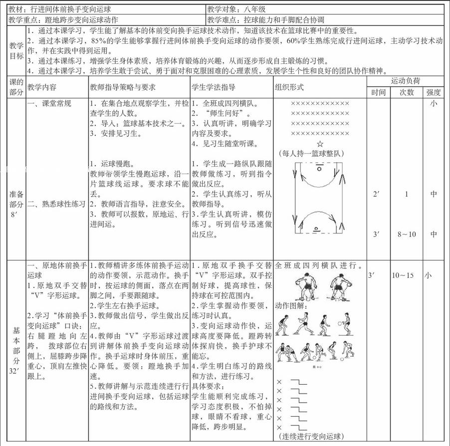 水平四体前换手变向运球教学设计