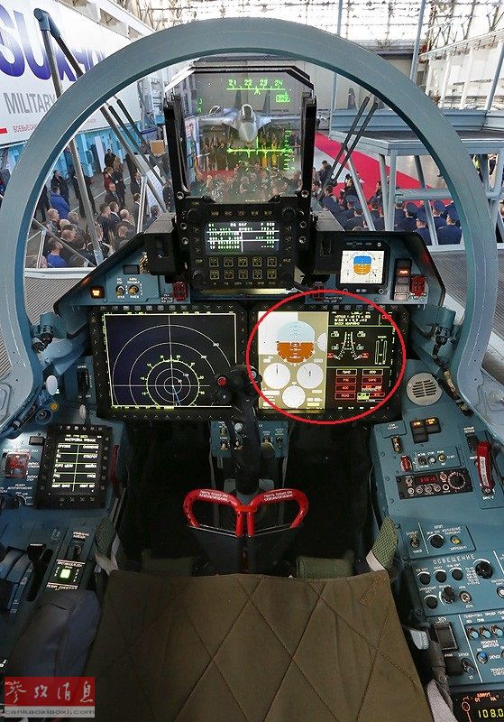 图为苏-35s的座舱资料图,通常通过右侧的多功能显示器(mfd)显示ols-35