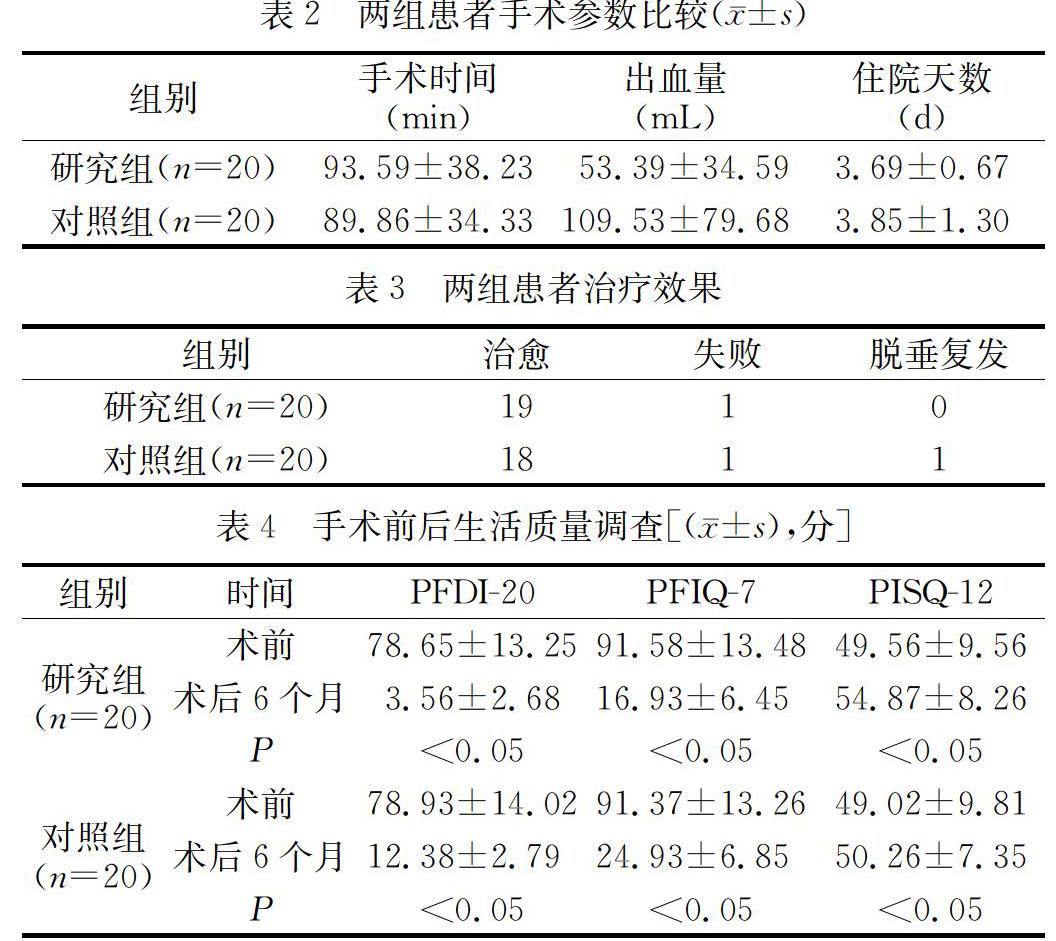 方法:选取2015年8月至2018年1月在本院进行盆腔器官脱垂治疗的40例