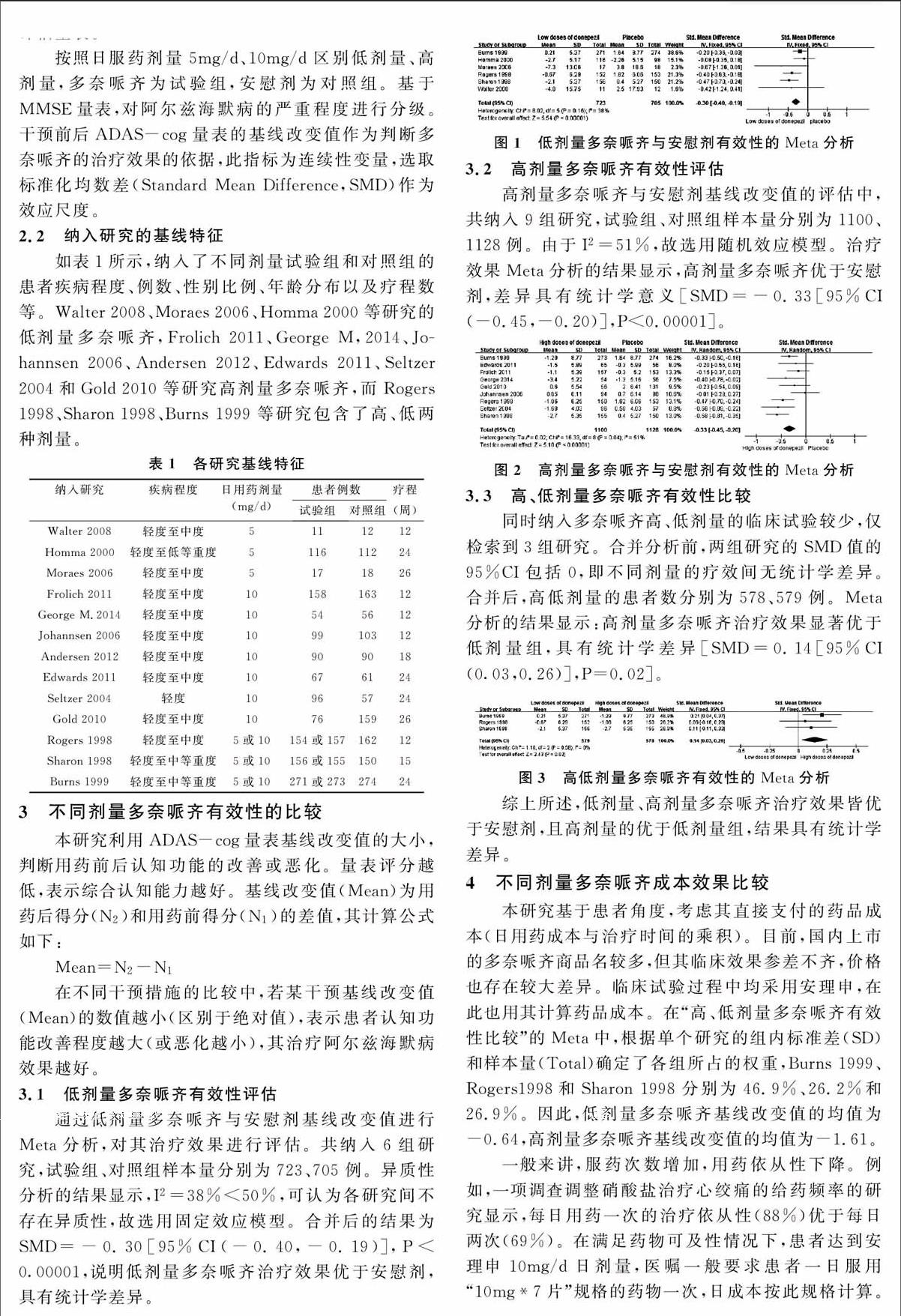 [方法]通过分析低剂量,高剂量多奈哌齐和安慰剂对认知功能改变的情况