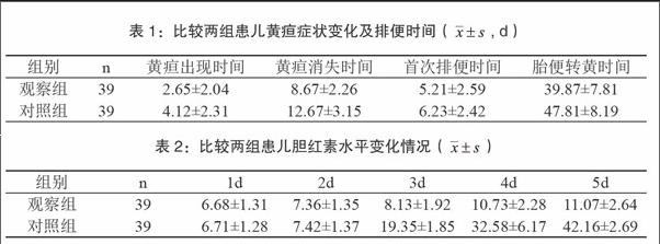 年8月至2017年5月收治的78例新生兒黃疸患者,隨機分成對照組與觀察組