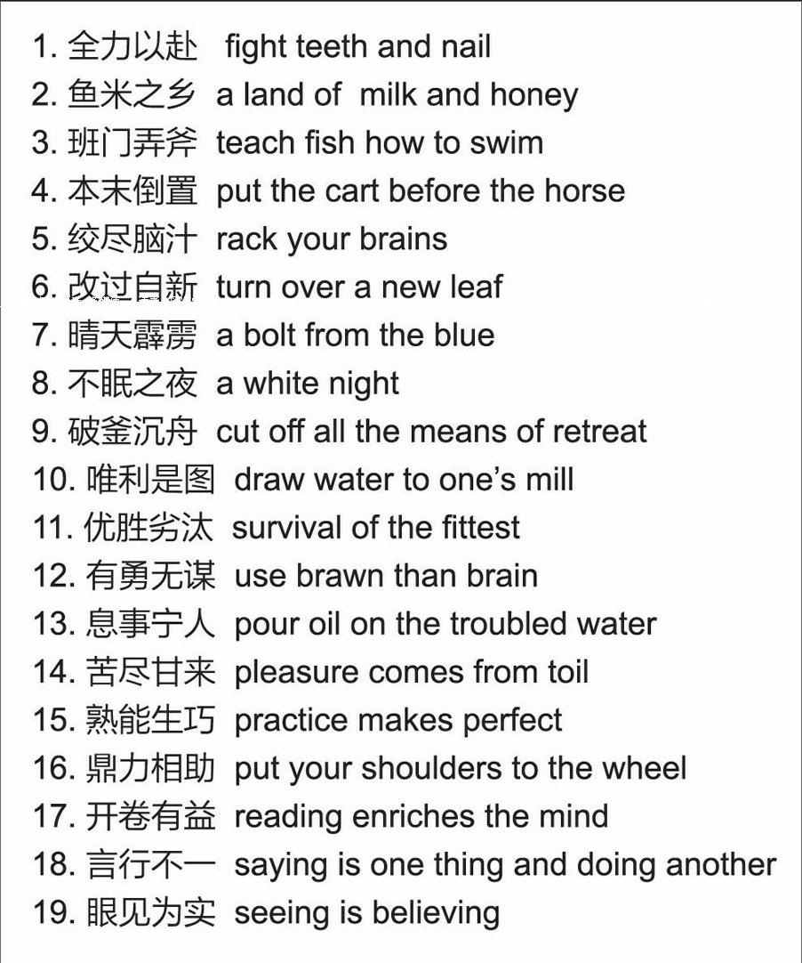 那些耳熟能详的中国成语和谚语 用英文怎么说 参考网