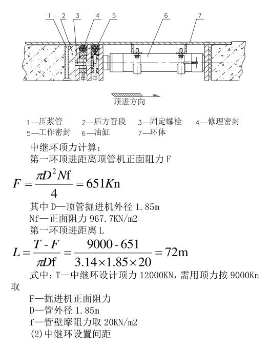 管道管壁摩阻力超过沉井允许后靠顶力,需要在顶管布置中继间克服管道