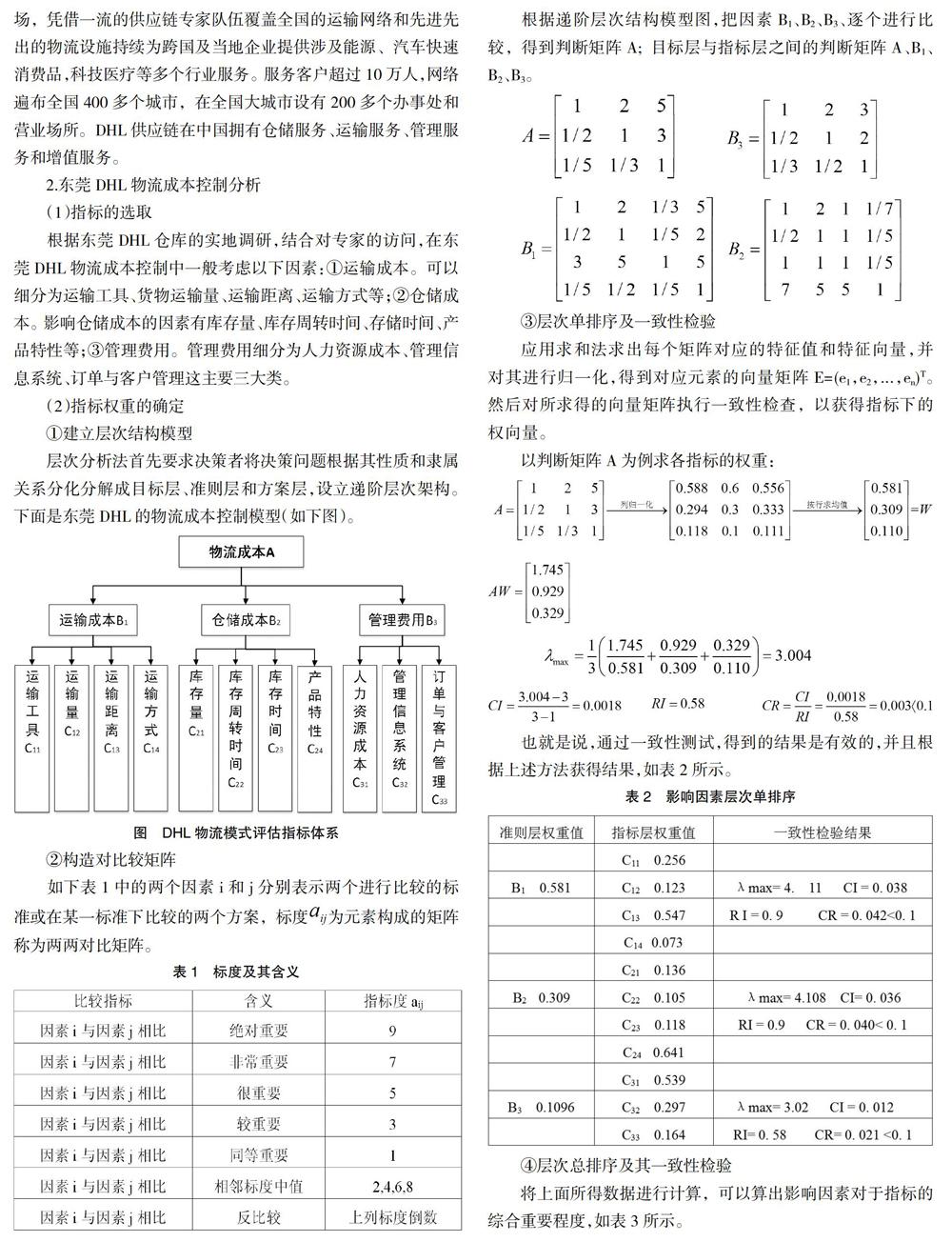 基於層次分析法的物流成本控制分析