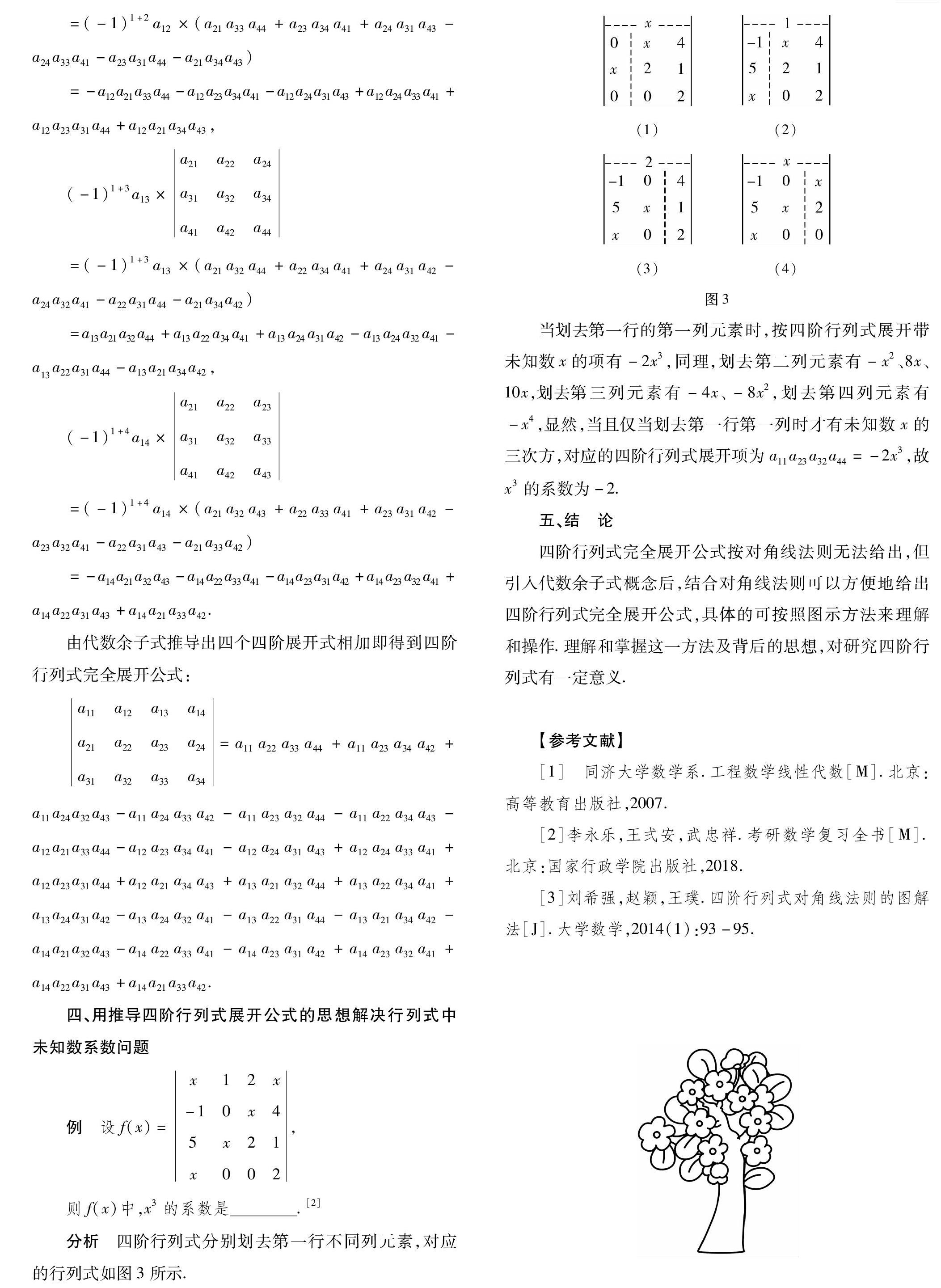 基于代数余子式的四阶行列式对角线法则展开法 参考网