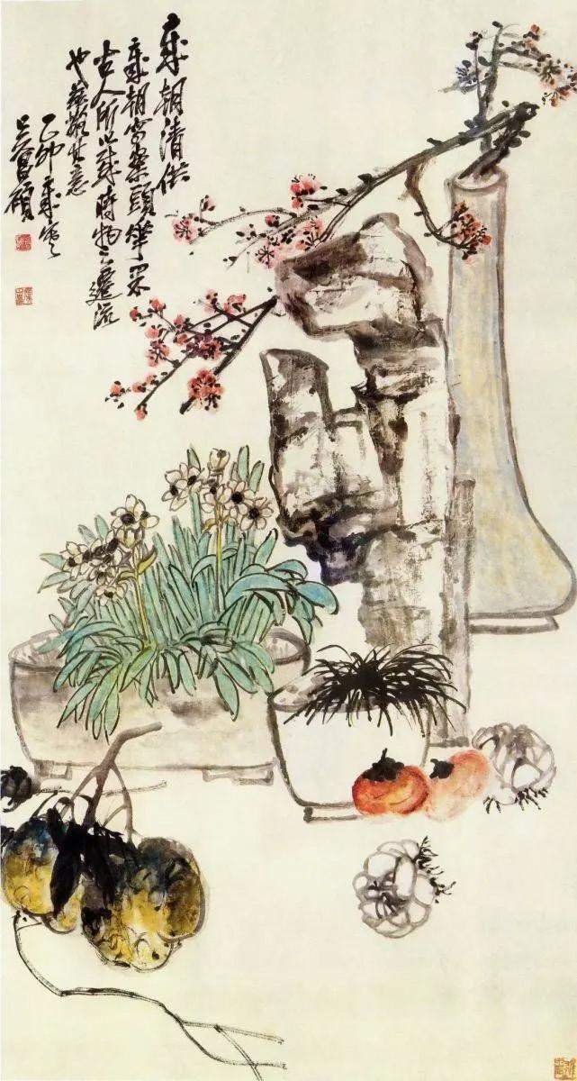 岁朝清供是中国画家爱画的主题,明清以后画这个题目的尤其多,任伯年