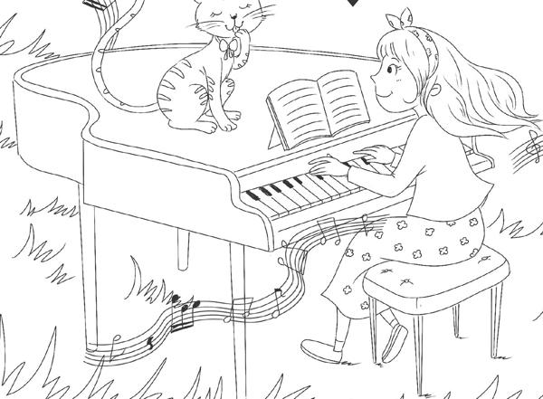 弹钢琴简笔画小孩图片