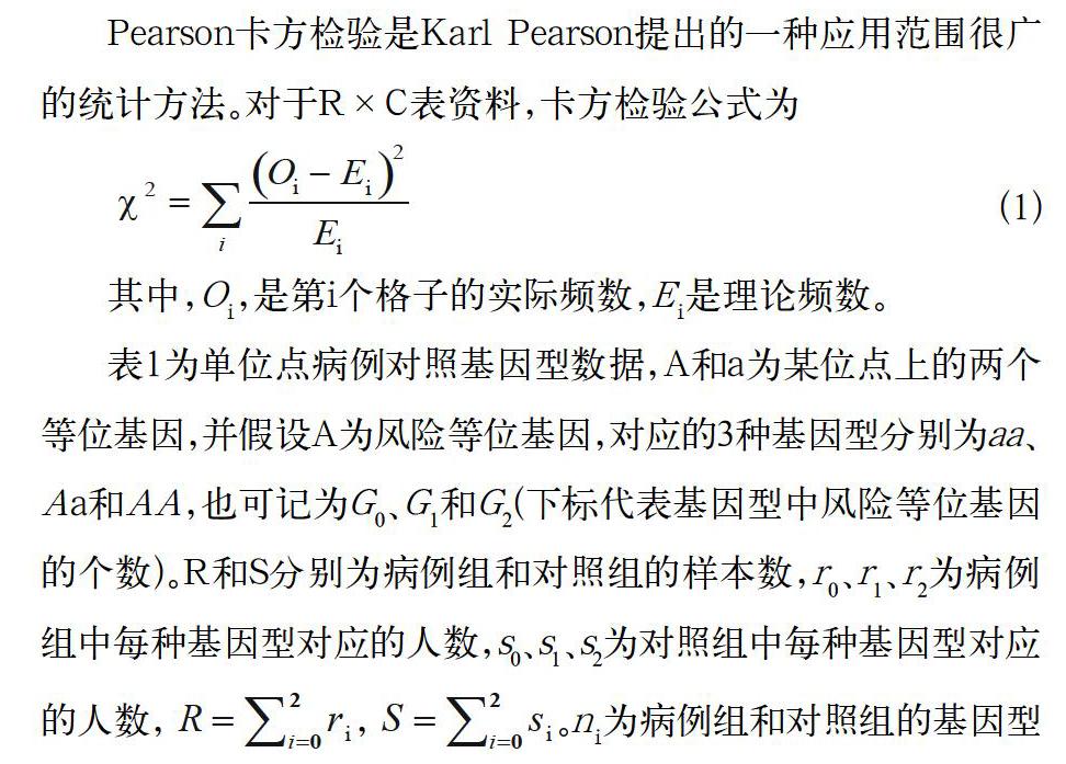 設計分析某個或某些遺傳標記與疾病的關聯,所用方法有pearson卡方檢驗