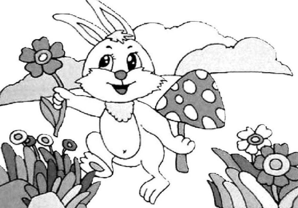 小兔采蘑菇简笔画图片